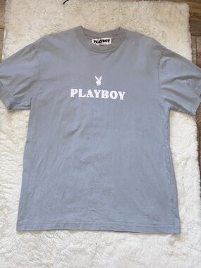 PLAYBOY Short Sleeve Crewneck Tee in Light Gray with White Logo
